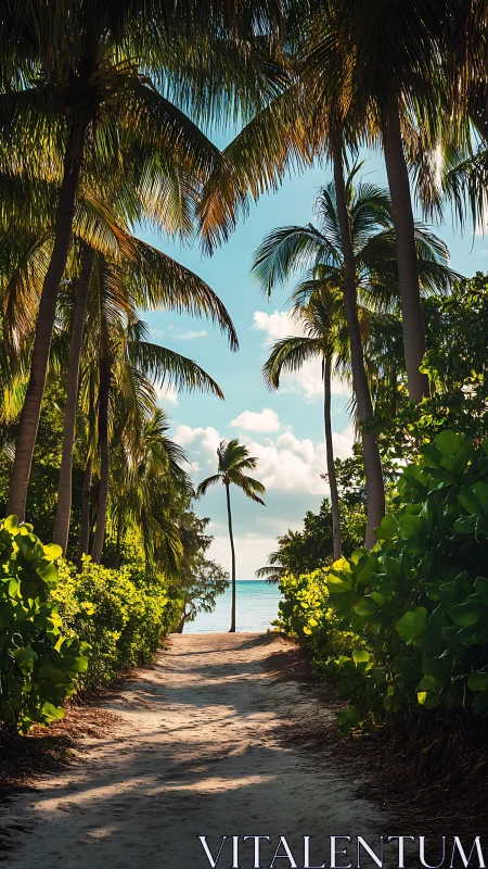 Tropical Palm Pathway to Turquoise Beach Paradise
