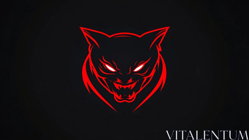 Red neon demon cat logo glows on pure black background.