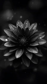 Black and white lotus flower with water droplet refraction and bokeh background
