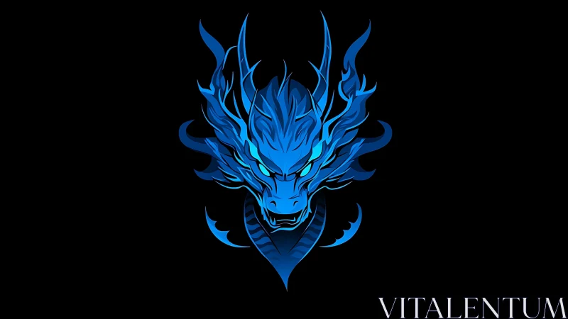Blue stylized dragon head on black background artwork.