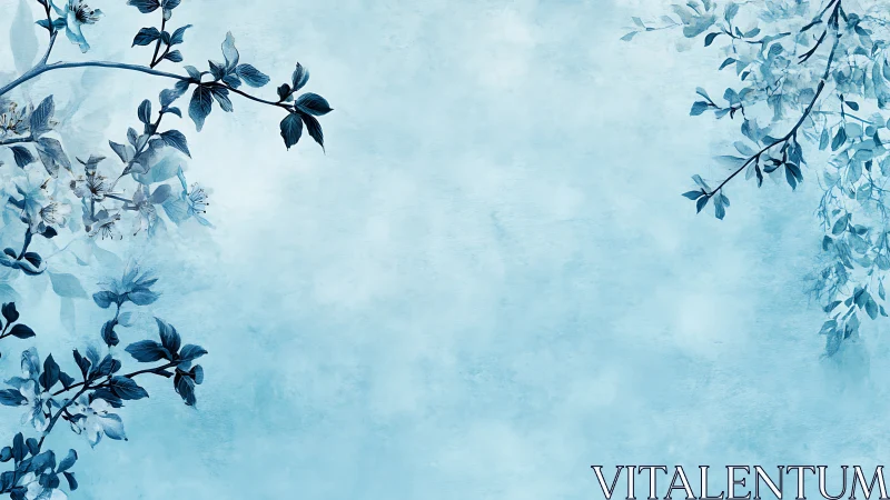 Blue floral branches on soft textured background design.