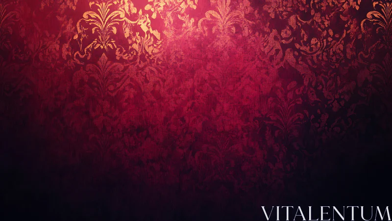 Red gradient damask wallpaper shows ornate floral pattern