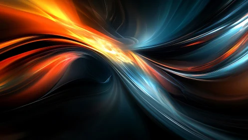 Flowing light streaks curve across dark abstract background