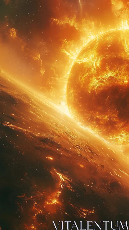 Blazing sunlit horizon sharing a glowing cosmic embrace.