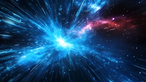 Exploding blue nebula streaks across space in radiant motion