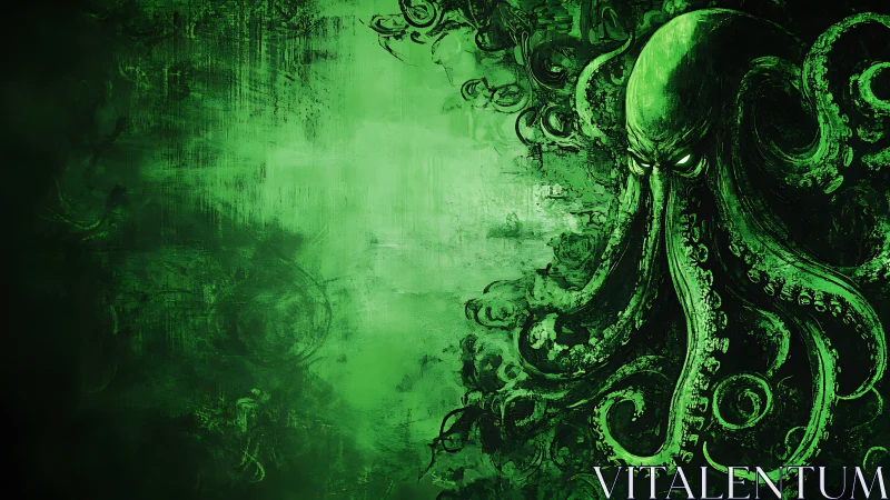 Eldritch octopus entity looms within toxic green void.