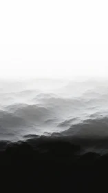 Monochrome volumetric fog over abstract polygonal terrain