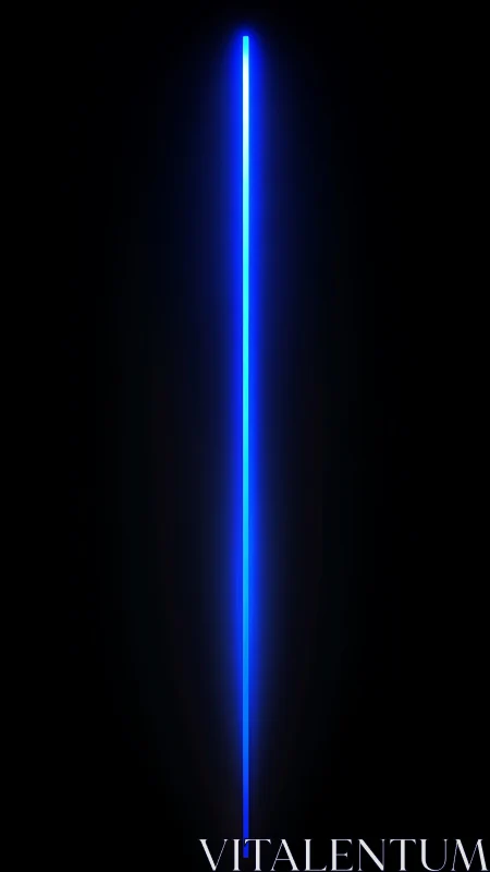 Vertical neon blue light beam on deep black background.