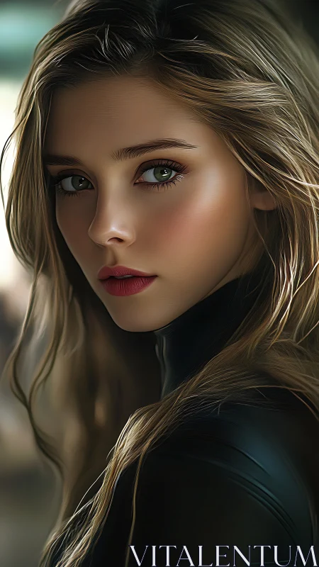 Gentle gaze of a young woman in soft cinematic light.