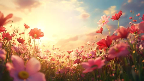 Radiant Wildflower Field at Golden Hour.
