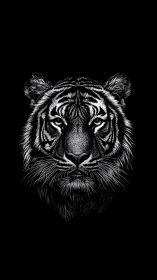 Majestic tiger portrait glows softly against deep black