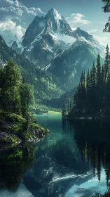 Glacial alpine peak mirrored in calm high-altitude lake surface
