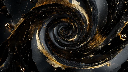 Black spiral vortex structure with dispersed metallic gold pigment