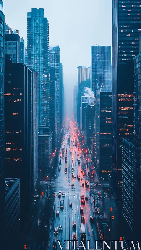 Neon rain rivers carve through a brooding blue megacity night.