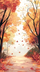 Golden leafwind corridor under a dreaming autumn sky.