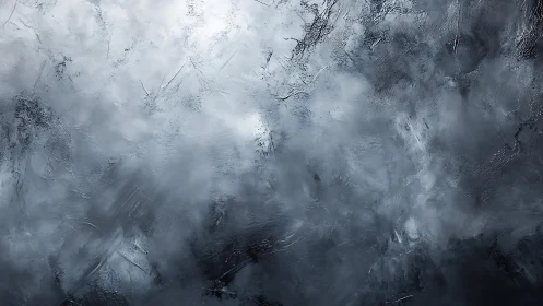 Abstract dark gray textured painting with cloudy brush strokes.