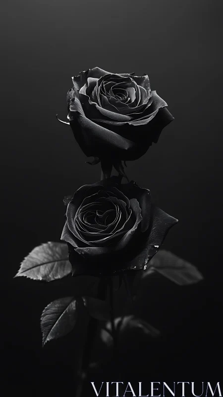 Monochromatic Twin Roses: High-Contrast Floral Study with Dramatic Chiaroscuro.