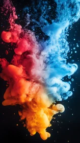 Colorful dance of fire and ice swirling underwater clouds.