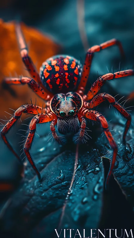 Chromatic macro study of iridescent red arachnid morphology.