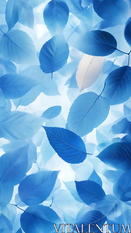 Blue foliage drifts in luminous abstract forest glow.