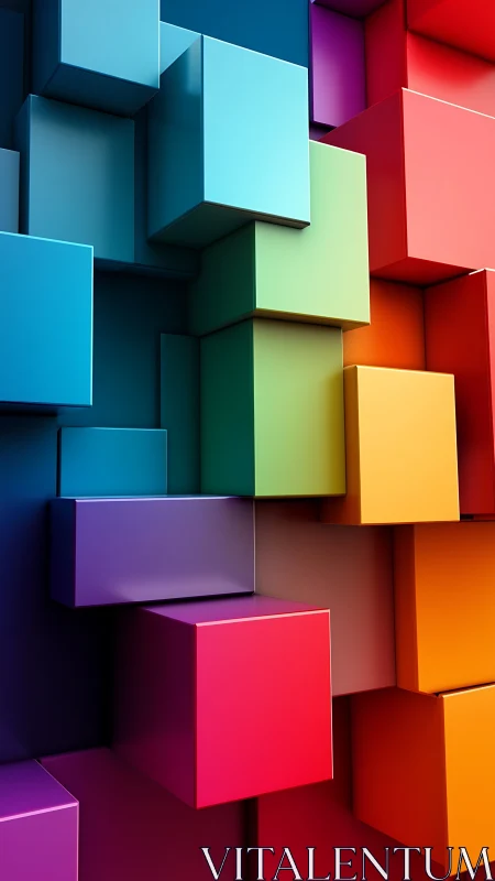 Stacked colorful 3D cubes forming a bold abstract wall.