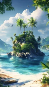Tropical Island Paradise With Palm Trees.
