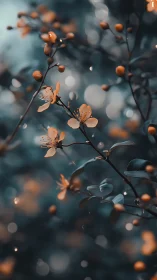 Midnight teal garden where copper blossoms quietly glow.