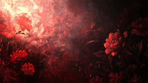 Luminous Red Floral Composition: Digital Painting Study.