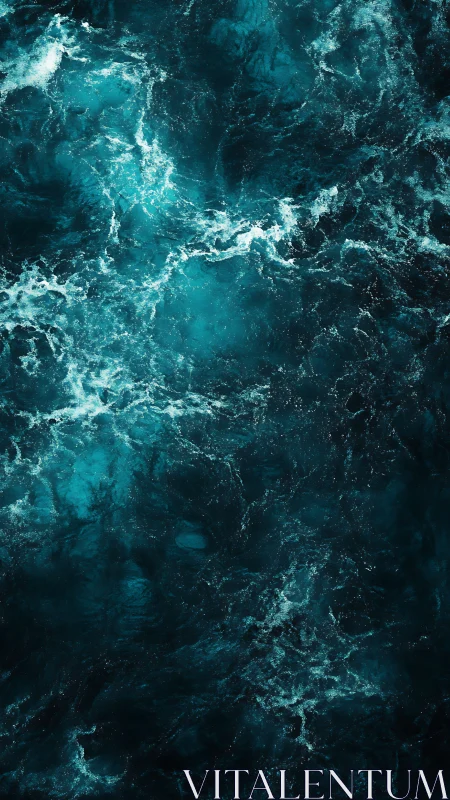 Midnight tide churns in electric teal and shadowed depths.