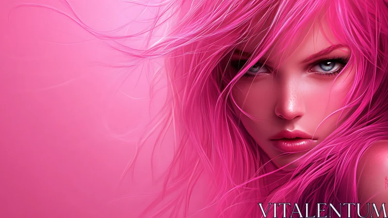 Vibrant pink haired muse with bold, expressive gaze.