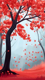 Crimson Canopy: Where Autumn Weeps Scarlet Dreams.