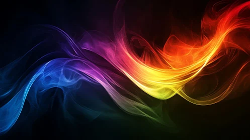 Digital painting of luminous rainbow smoke wave composition.