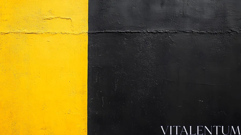 Minimalist yellow and black painted wall with textured surface.