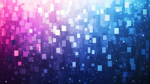 Abstract digital squares background in pink and blue gradient style.