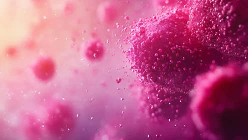 Vibrant microscopic cells in pink, abstract scientific illustration.