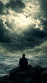 Stormlit horizon invites a lone soul toward distant light