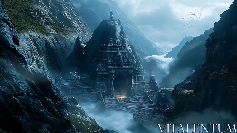 Misty mountain temple sanctuary glowing with quiet wonder.