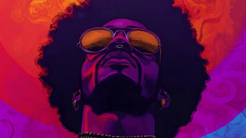 Solar funk icon bathing in neon sunburst swaggered color.