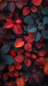Crimson and teal foliage study with cinematic depth of field.