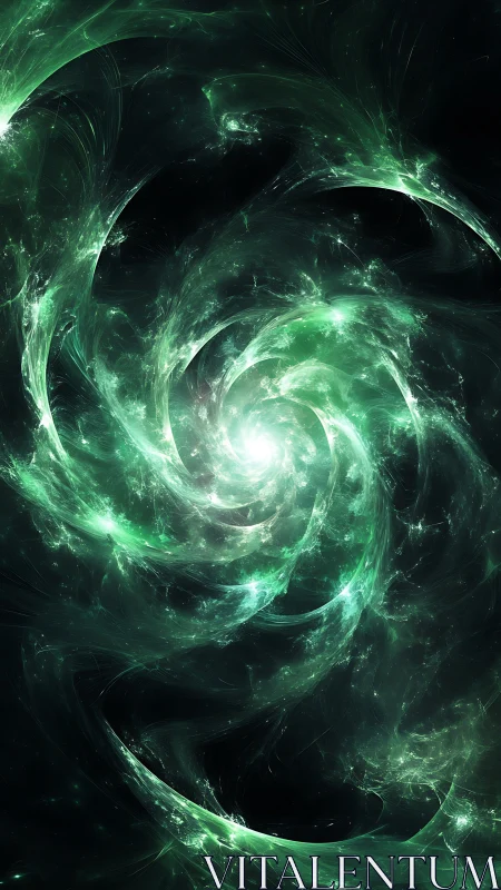 Emerald cosmic vortex rendered with swirling fractal nebulae.