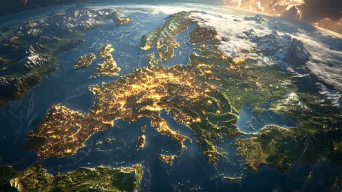 Glowing night lights gently tracing the heart of Europe.