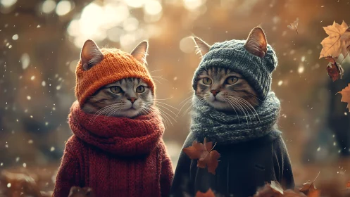 Anthropomorphic Cats in Autumn Knitwear: Digital Illustration.