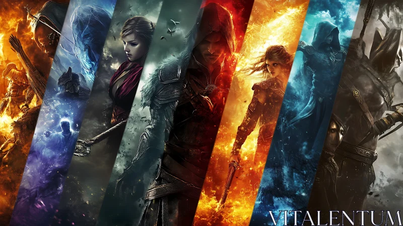 Elemental warriors collide within fractured chromatic planes.