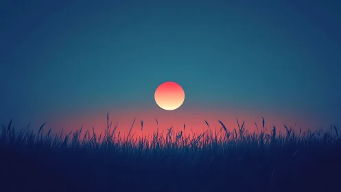 Banded gradient sun over silhouetted grass in high-contrast dusk