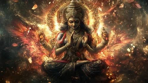 Celestial goddess blooms in a vortex of molten starlight