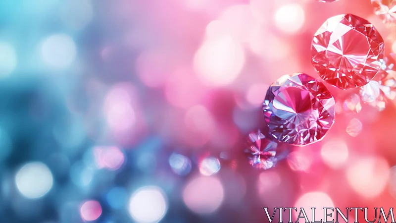 Prismatic pink gemstones on bokeh gradient background.