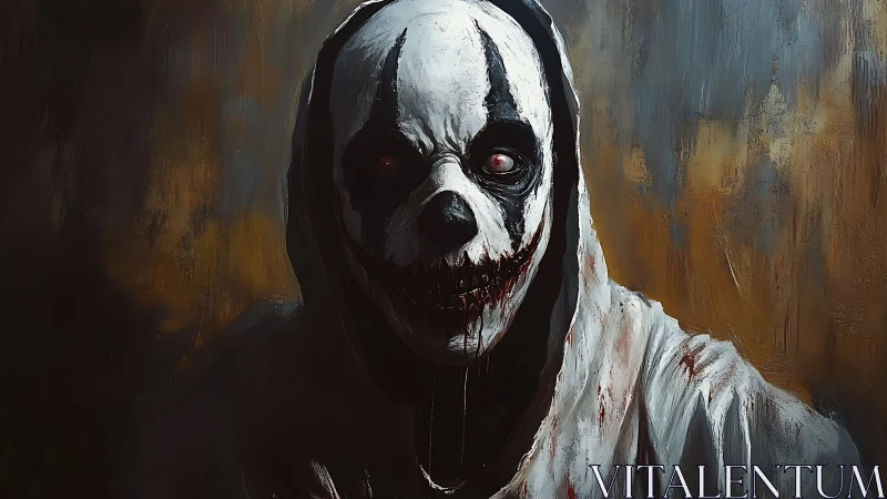 Bleeding clown specter emerging from smeared shadows.