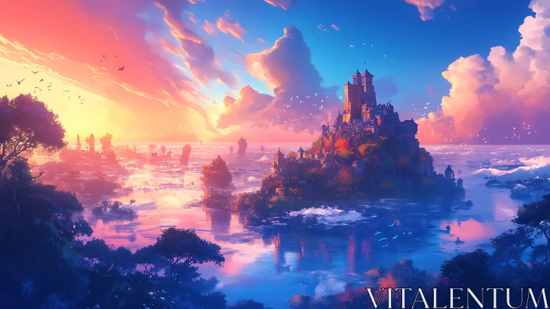 Enchanted Castle at Golden Hour Sunrise.