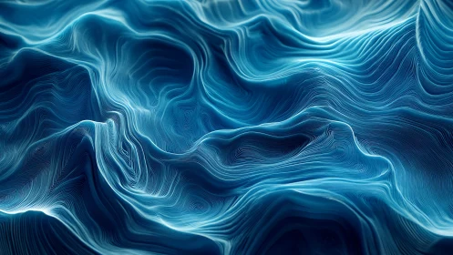 Layered blue topographic wave-like digital surface study.