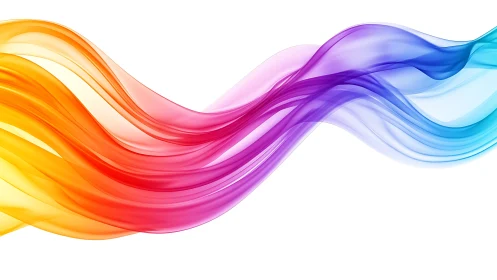 Multicolor translucent wave ribbons on white background.